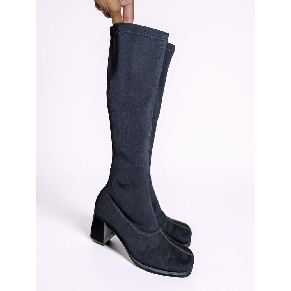 Vintage Y2K Merona Black Stretch Sock Boots Square Toe Size 6